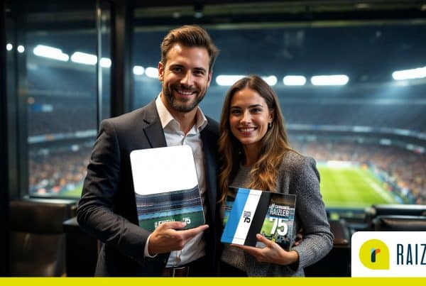 Gestores no camarote do estádio recebendo brindes personalizados de presente!