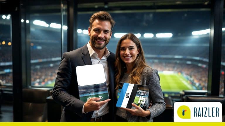 Gestores no camarote do estádio recebendo brindes personalizados de presente!