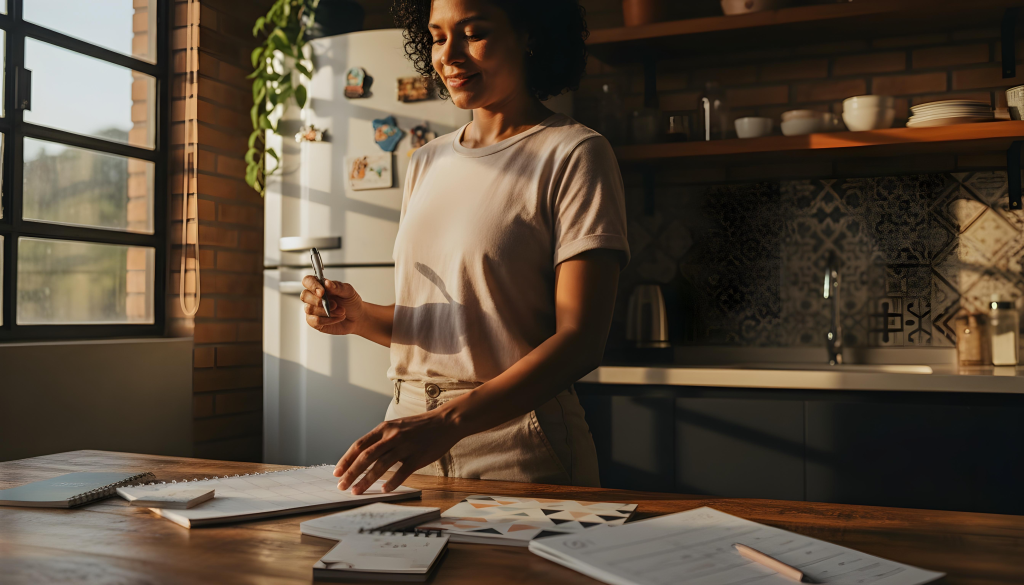 Mulher com um brinde simples em casa sendo salva