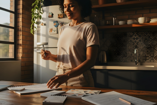 Mulher com um brinde simples em casa sendo salva