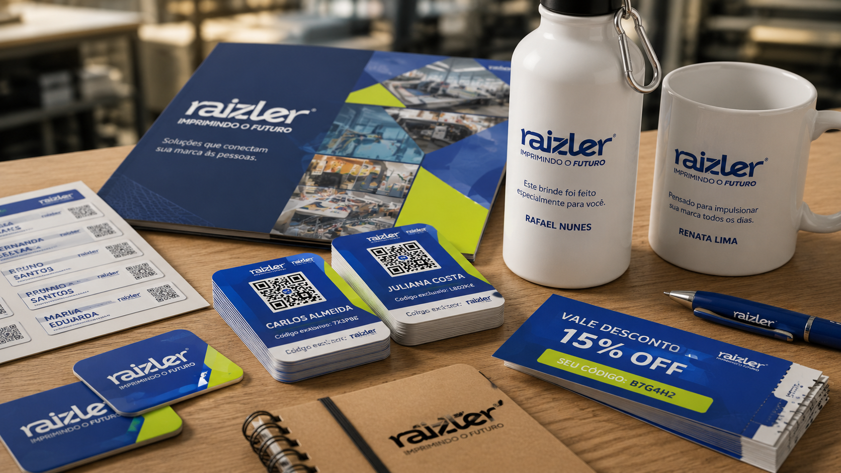 Personalização com dados variáveis em materiais impressos com nomes, códigos e QR Codes exclusivos